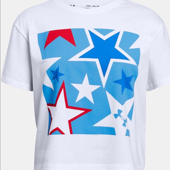 ♦️NWT Under Armour Americans Stars patriotic cropped Tee - Picture 2 of 5